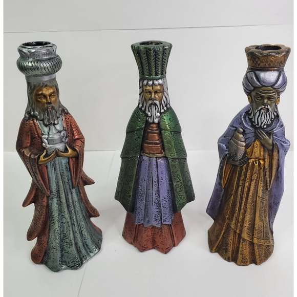Nativity Three Wise Men Candle Stick Holder Composite Mid Century - Picture 2 of 13